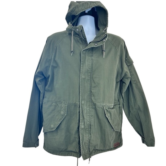 Volcom Men's Lightweight Cotton Canvas Military Green Hooded Field Jacket Size L - Picture 1 of 9